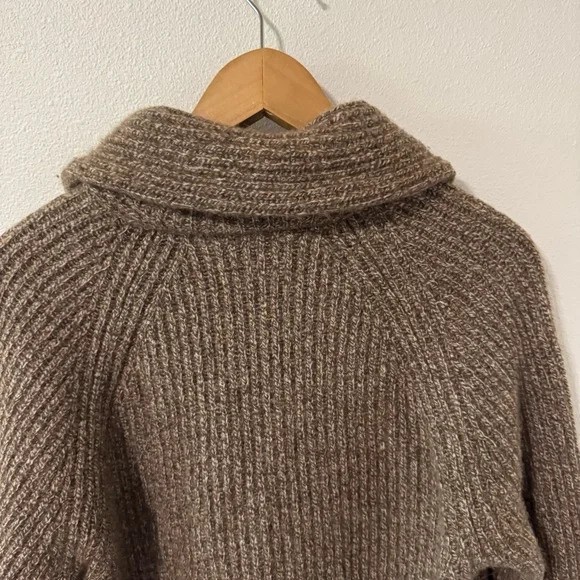 J Crew Rugged Merino Wool Heavyweight Cowl Neck Shawl Cardigan Sweater Brown-M - Picture 8 of 12